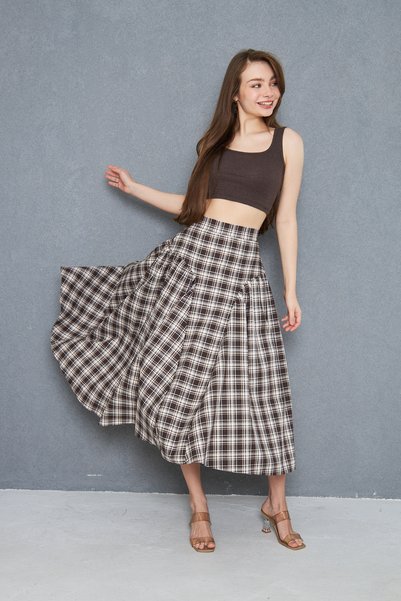 FARBE ER FASHION Winter Ecru Plaid Skirt