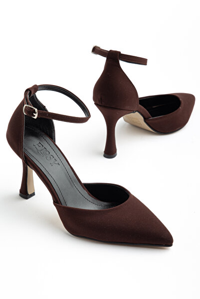 Elosy Cuup Brown Satin Thin Heel Shoes