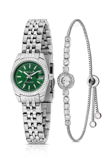 Polo Air Women Wristwatch with Calendar Zircon Stone Round Bracelet Combinati...