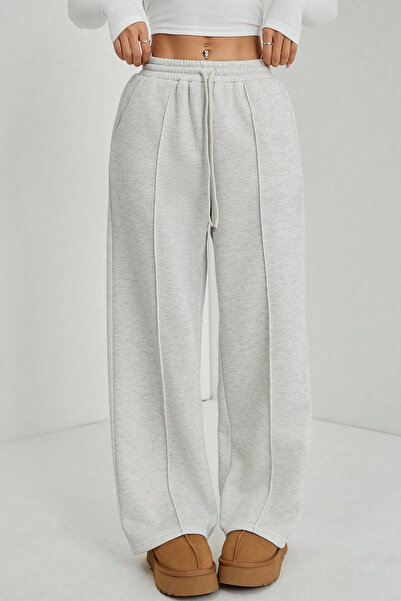 Sun Victoria Gray Striped Modal Premium Fabric High Waist Baggy Wide Leg Swea...