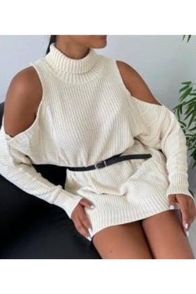 Mad Diva Beige Knitted Sweater, Off-Shoulder, Bernice