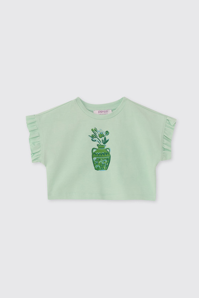 Panço Kız Bebek Kısa Kollu Mint Tişört
