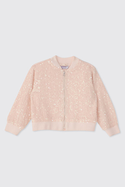 Panço Kız Bebek Pudra Payetli Bomber Ceket