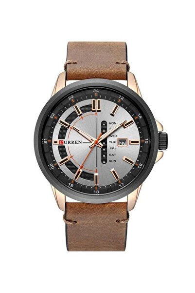 Curren men Water Resistant Leather Analog Watch 8193 - 42 mm - Brown