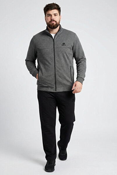 TOMMY LIFE Anthracite Melange - Black Stand Collar Oversized Men's Tracksuit ...