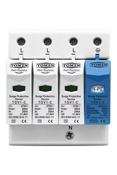 TOMZN Surge arrester 275V AC 3P+N PE 50kA for 230V/400V network