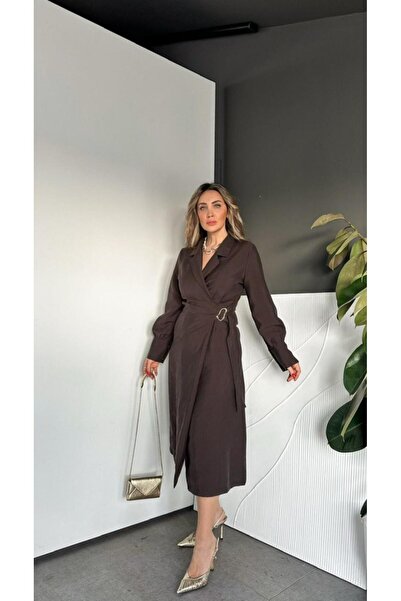 EGZOTİK ASORTİK Double-Breasted Gold Buckle Tie Pocket Dress