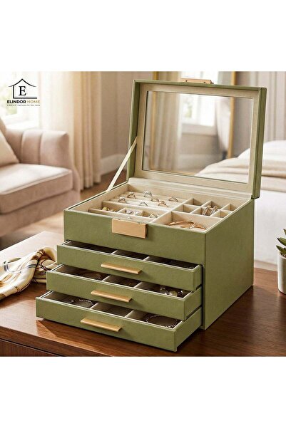 Elindor ® Κουτί κοσμημάτων με καπάκι, 4-επιπέδων οργάνωσης, 3 συρτάρια, 23×20...