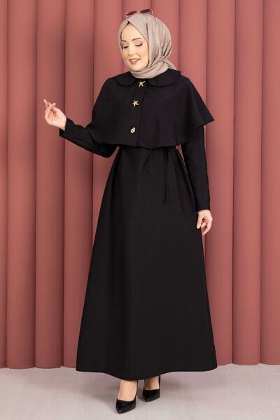 EBRUTESETTÜR فستان بتفاصيل عباءة مينيمالية ورباطات باللون الأسود