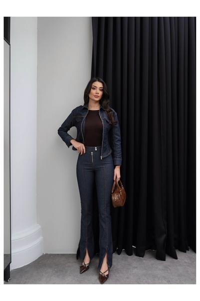 ESRAHELVACI Denim Zippered Jacket and Pants Set