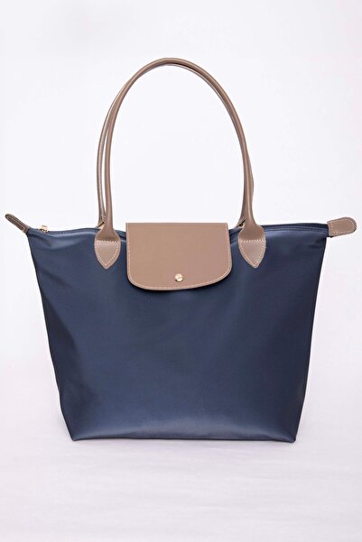 EBRUTESETTÜR حقيبة يد وكتف بغطاء جلدي مزدوج اللون باللون الأزرق الداكن