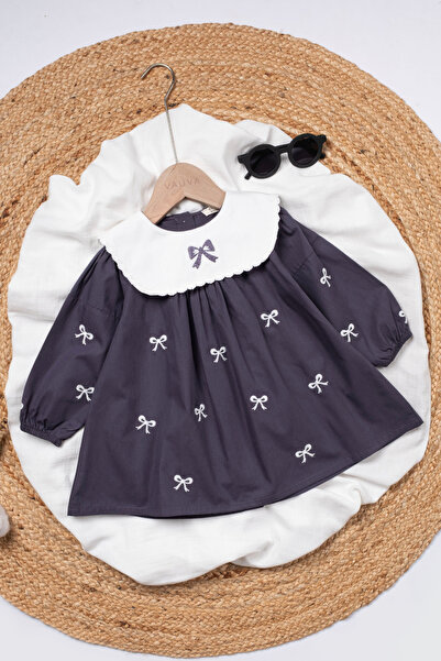 Vauva Embroidered Dress Baby Kids Embroidered Collar Detailed Holiday Dress