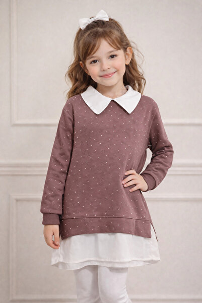 DUBAİ ÇOCUK Kız Çocuk Yakalı Puantiyeli Gömlek Tunik Şık Günlük