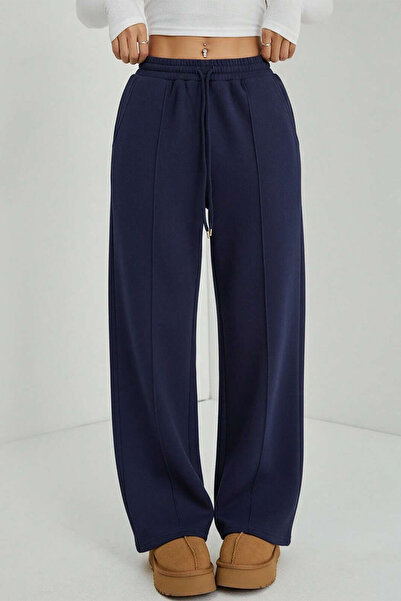 Sun Victoria Navy Blue Striped Modal Premium Fabric High Waist Baggy Wide Leg...