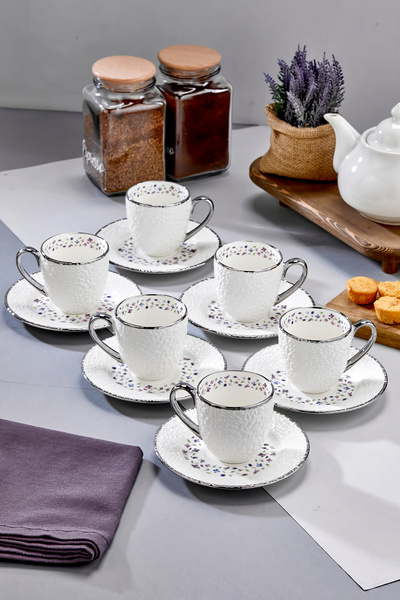 Cooker Royal Bloom 6 Kişilik 180 ml Porselen Duble Çay ve Kahve Fincan Takımı...