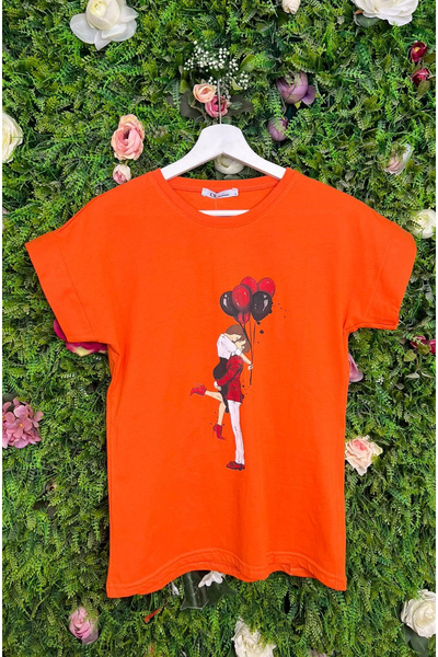 Mad Diva Tricou Orange din Bumbac Cu Imprimeu Lovers