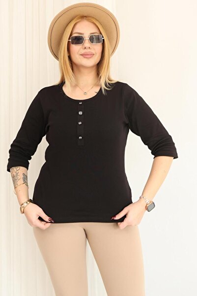 Siyezen Plus Size Patched Cotton Lycra Capri Sleeve Blouse