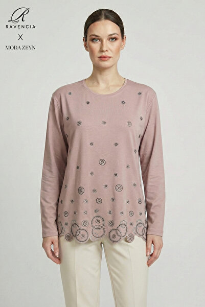 Ravencia Women's Ring Patterned Collar and Skirt, Stone Embroidered, Slit, Ly...