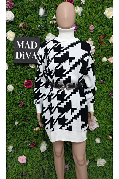 Mad Diva Pulover lung Zaza Alb/Negru