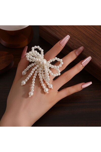 Shiklik White Color Pearl Bowknot Elegant Women's Ring