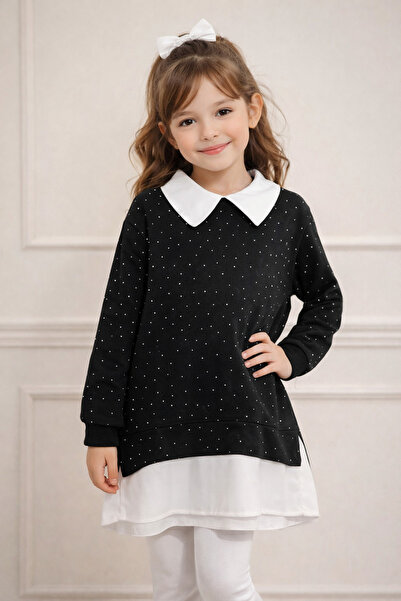 DUBAİ ÇOCUK Kız Çocuk Yakalı Puantiyeli Gömlek Tunik Şık Günlük