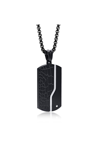 Tessero Men's Premium Black & Silver Shield Chain - Stainless Steel, Crocodil...