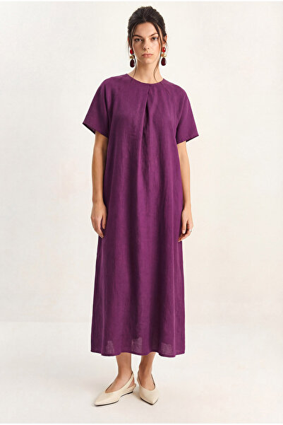 Bianco Lucci Women's Pleated Detailed Pocketed Comfortable Fit Midi Dress 873...