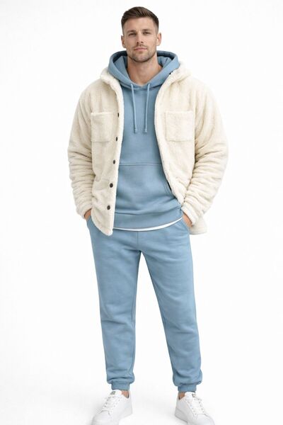 WENMİNG Men's Oversize Hooded Tracksuit Set with Plush Jacket, 3-Piece Combin...