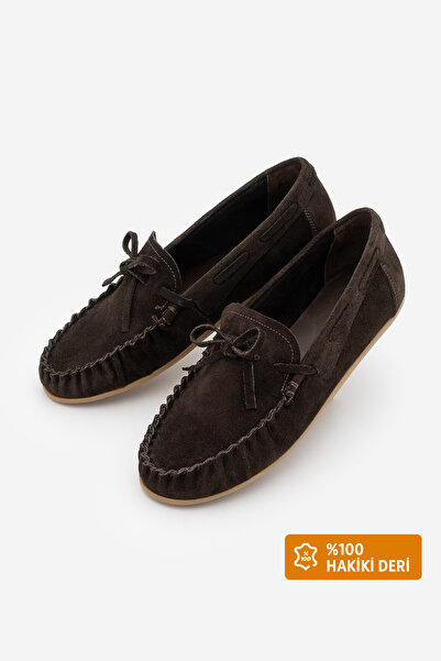 Marjin Women's Genuine Leather Lace-Up Bowknot Moccasin Drawstring Loafer Cas...