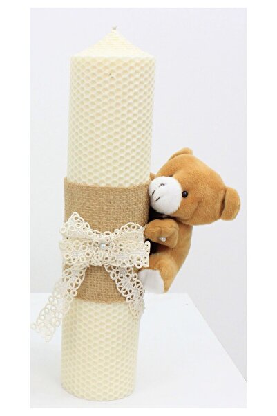 PRICHINDEL Baptism Candle, Honeycomb Type, Beeswax, Bear, Cream, 30cm
