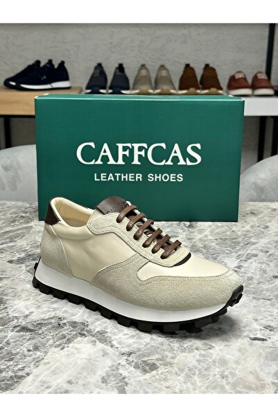 Caffcas Genuine Leather Beige Brown Combination Handmade Casual Sports Men's ...