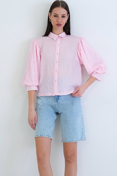 VAGGON Прозрачна риза с балонни ръкави