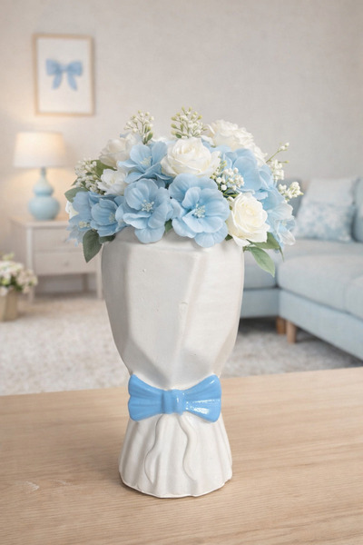 SZN HOME DESİGN Specijalno dizajnirana dekorativna vaza sa plavom leptir mašn...