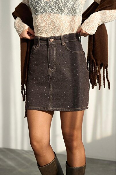 Mine Tan Butik Stoned denim skirt - brown