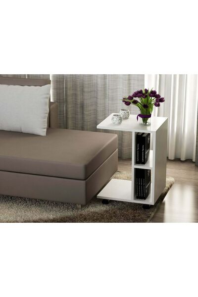 UnicUtil Masa de Cafea Laterala cu Roti UnicUtil, 45 x 35 x 65 cm, Alb