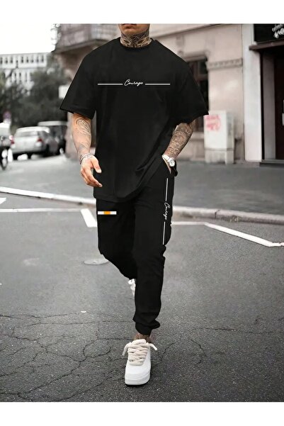 puolikuu Men's Oversize Tracksuit Set - Cousage Printed T-Shirt - Tracksuit