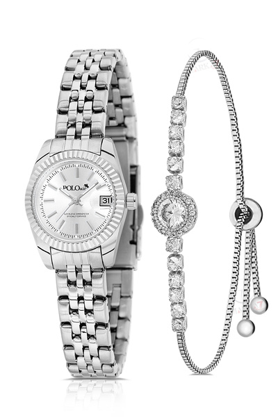 Polo Air Women's Wristwatch with Calendar Zircon Stone Round Bracelet Combina...