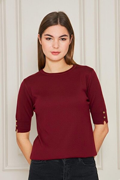 Irmak Kerekli Bluză tricotată cu mânecă scurtă și guler tip crewneck pentru f...