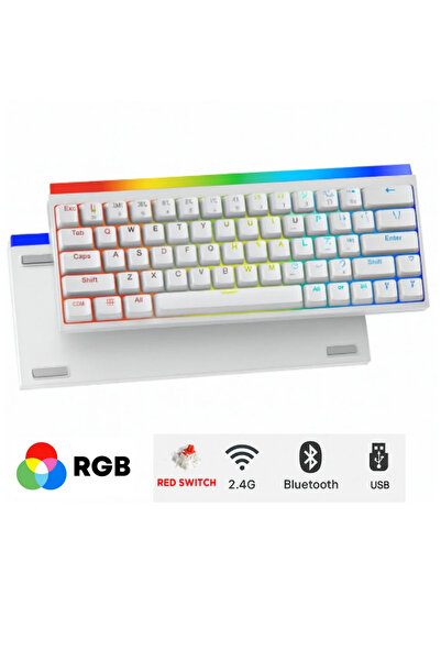 Sarftech K68Pro Türkçe Q Beyaz 68 Tuş RGB Mekanik Hot Swap App Uygulamalı Red...