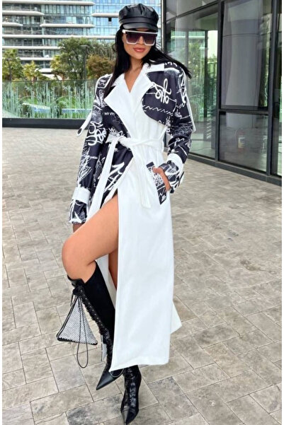 Mad Diva Coat with Patterned White/Black with applied belts