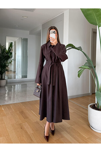 My Blog Brown Pocket Embroidery Detailed Dress - 26Y313