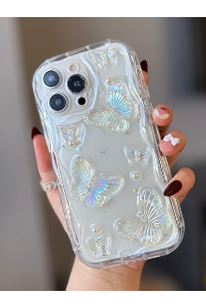 MİRAZ TASARIM iPhone 14 Pro Max 3D Epoxy Butterfly Transparent Case