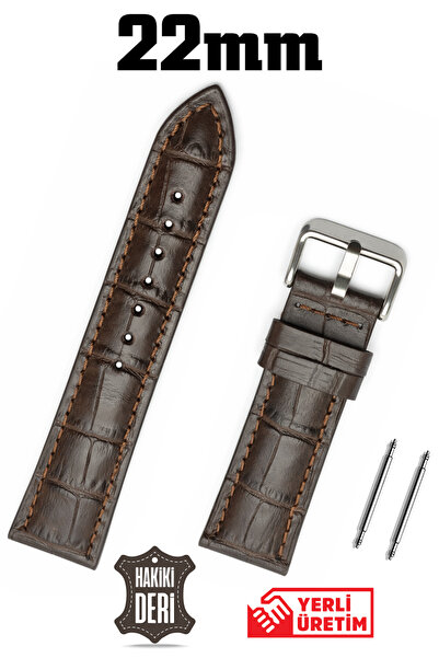 Saatse 22mm Brown Crocodile Genuine Leather Watch Band Strap