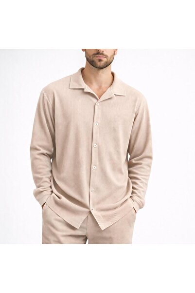 WENMİNG Men's Corduroy Ottoman Shirt Summer Long Sleeve