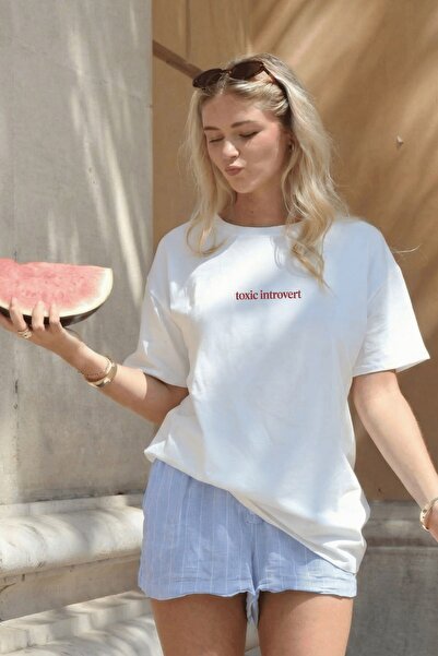 The Champ Clothing Ženska Oversize kroj majica Toxic Introvert Štampano bela ...