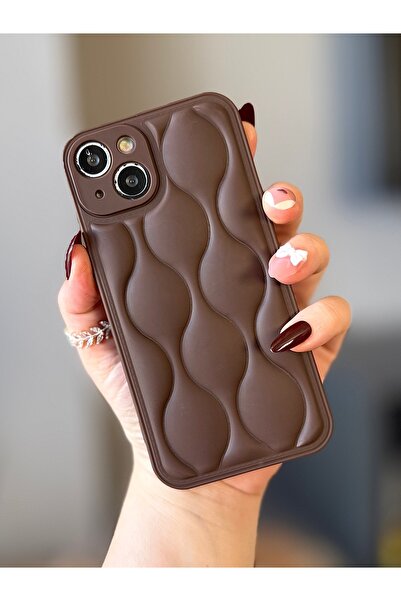 MİRAZ TASARIM iPhone 13 Brown Wavy Embossed Case