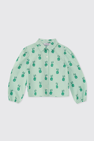 Panço Kız Çocuk Desenli Mint Gömlek