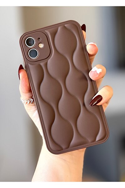MİRAZ TASARIM iPhone 11 Brown Wavy Embossed Case