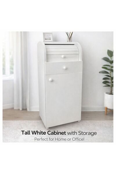 Ofisbazaar WHITE STORAGE CABINET WITH DRAWER AND DOOR 32X39X99 CM
