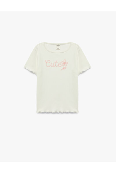 Koton Βαμβακερό μπλουζάκι με κοντό μανίκι και λεπτομέρεια κεντήματος στο λαιμό